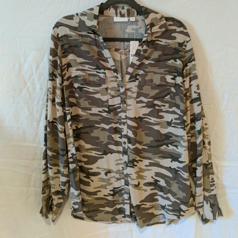 New York & Company silk camo shirt NEW w/tags!